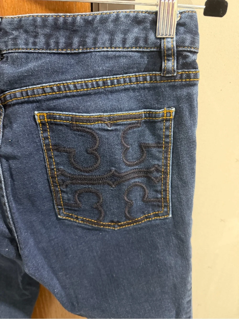 Tory Burch Deep Indigo Skinny Jeans with Gold-Tone Accents